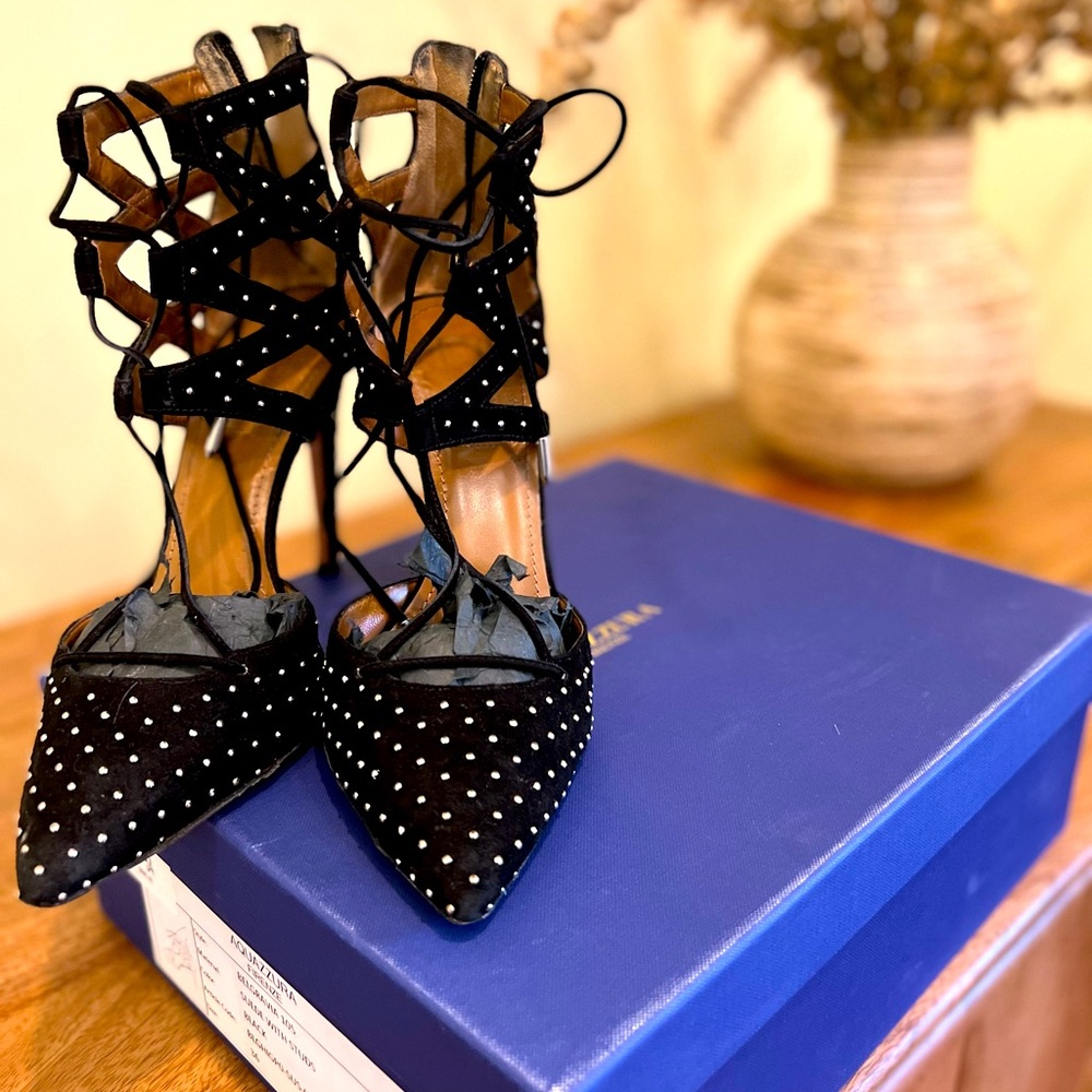 AQUAZZURA Belgravia 105 black suede with silver studs
